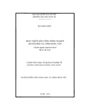Phát Triển Bền Vững Nông Nghiệp Huyện Phù Cừ, Tỉnh Hưng Yên