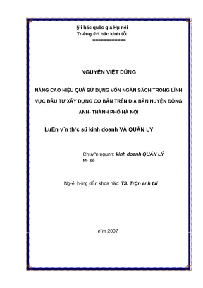 Nâng cao hiệu quả sử dụng vốn ngân sách trong đầu tư xây