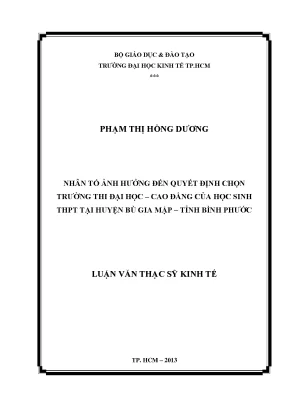 Nhân Tố Ảnh Hưởng Đến Quyết Định Chọn Trường Đại Học Cao