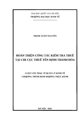 Hoàn thiện công tác kiểm tra thuế tại Chi cục Thuế Yên