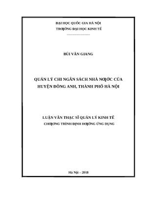 Quản Lý Chi Ngân Sách Nhà Nước Tại Huyện Đông Anh, Hà Nội
