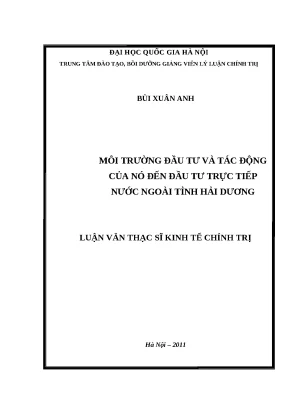 Tác động của môi trường đầu tư đến FDI tại Hải Dương