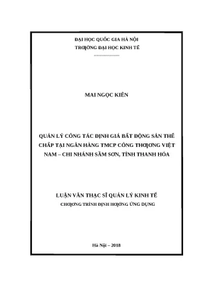 Quản lý định giá bất động sản thế chấp tại ngân hàng
