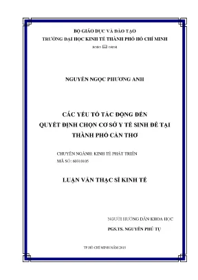 Luận văn: Yếu tố chọn cơ sở sinh đẻ tại Cần Thơ