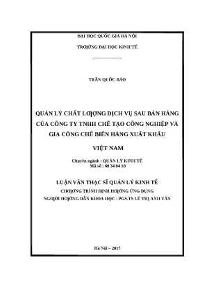 Quản Lý Chất Lượng Dịch Vụ Sau Bán Hàng Tại Công Ty TNHH