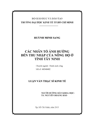 Nhân Tố Ảnh Hưởng Đến Thu Nhập Nông Hộ Tỉnh Tây Ninh