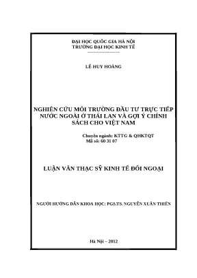 Nghiên cứu môi trường đầu tư FDI ở Thái Lan và chính 