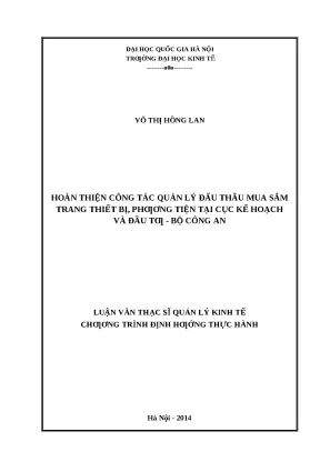 Cải Tiến Quản Lý Đấu Thầu Mua Sắm Tại Cục Kế Hoạch Và