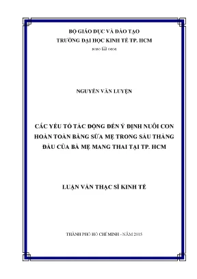 Yếu Tố Ảnh Hưởng Đến Ý Định Nuôi Con Bằng Sữa Mẹ Tại TP. HCM