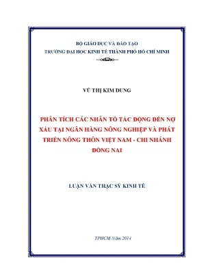 Luận văn: Nhân tố tác động đến nợ xấu Agribank Đồng Nai