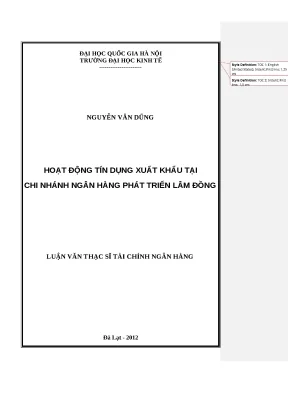 Nghiên cứu hoạt động tín dụng xuất khẩu tại ngân hàng