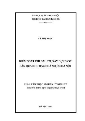 Kiểm Soát Chi Đầu Tư Xây Dựng Cơ Bản Qua Kho Bạc Nhà