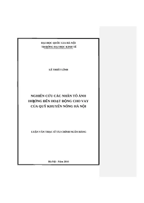 Cho vay Quỹ Khuyến nông Hà Nội: Các nhân tố ảnh hưởng