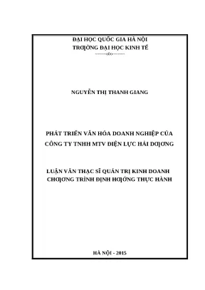 Phát Triển Văn Hóa Doanh Nghiệp Tại Công Ty TNHH MTV