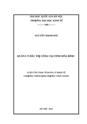 Quản Lý Đầu Tư Công Tại Tỉnh Hòa Bình: Nghiên Cứu và