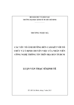 Các yếu tố ảnh hưởng đến cam kết tổ chức và ý định