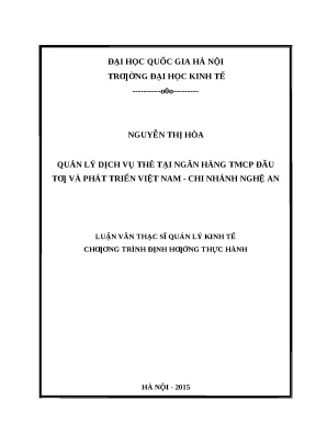 Quản lý dịch vụ thẻ tại BIDV Nghệ An: Nghiên cứu và Giải