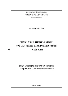 Luận văn: Quản lý chi thường xuyên tại Kho bạc Nhà nước