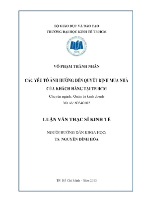 Các yếu tố ảnh hưởng đến quyết định mua nhà tại TP.HCM