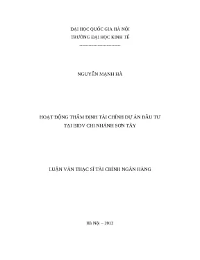 Luận văn Thẩm định tài chính dự án đầu tư BIDV Sơn Tây