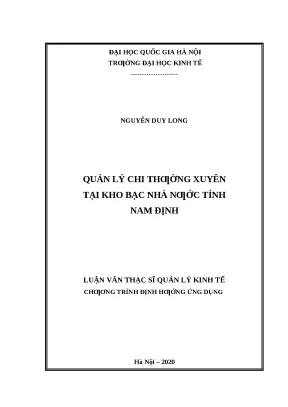 Luận văn thạc sĩ: Quản lý chi thường xuyên KBNN Nam Định