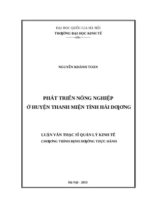 Phát Triển Nông Nghiệp Tại Huyện Thanh Miện, Tỉnh Hải Dương
