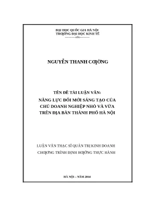Năng Lực Đổi Mới Sáng Tạo Của Doanh Nghiệp Nhỏ Và Vừa