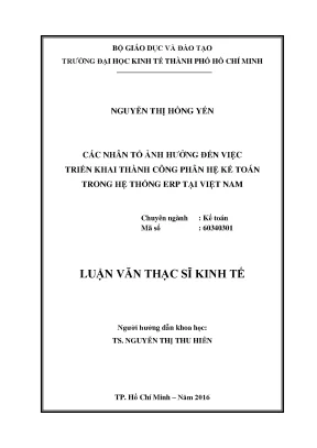 Luận văn thạc sĩ ueh các nhân tố ảnh hưởng đến việc triển khai thành công phân hệ kế toán trong hệ thống erp tại việt nam