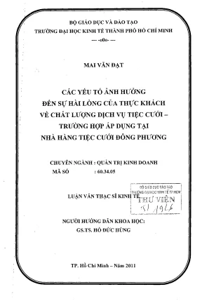 Yếu tố ảnh hưởng đến sự hài lòng của thực khách tại nhà