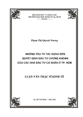 Yếu Tố Tác Động Đến Quyết Định Đầu Tư Chứng Khoán Của