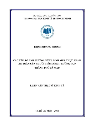 Các yếu tố ảnh hưởng đến ý định mua thực phẩm an toàn