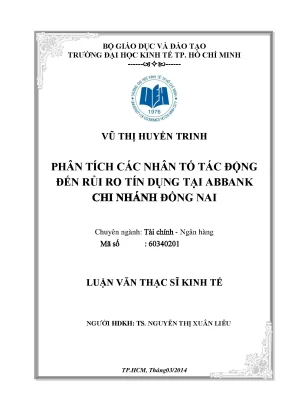 Các nhân tố ảnh hưởng rủi ro tín dụng tại ABBANK Đồng Nai