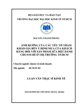 Luận văn: Giá tham khảo & ý định mua sữa bột cho bé