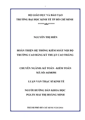 Hoàn thiện kiểm soát nội bộ tại CĐ Cao Thắng (Luận văn)