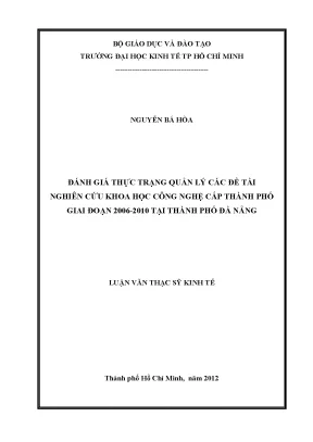 Thực trạng quản lý đề tài KHCN tại Đà Nẵng (2006-2010)
