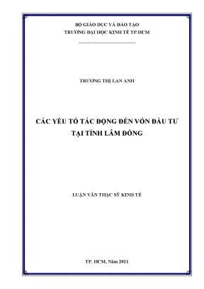 Các yếu tố ảnh hưởng đến vốn đầu tư tại tỉnh Lâm Đồng
