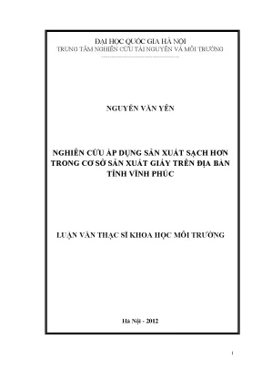 Nghiên cứu sản xuất sạch hơn trong ngành giấy tại Vĩnh Phúc