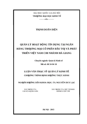 Quản lý tín dụng tại BIDV Hà Giang: Nghiên cứu thạc sĩ