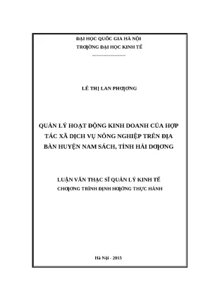 Quản Lý Hoạt Động Kinh Doanh Hợp Tác Xã Dịch Vụ Nông