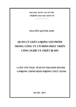 Quản lý chất lượng sản phẩm tại Công ty CP Phát triển
