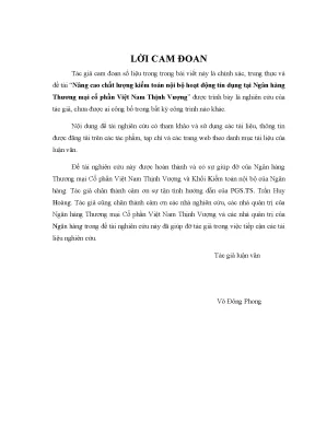 Nâng cao chất lượng kiểm toán nội bộ tín dụng tại VPBank