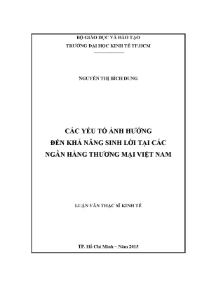 Luận văn: Yếu tố ảnh hưởng khả năng sinh lợi ngân hàng
