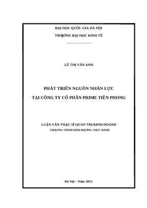 Phát Triển Nguồn Nhân Lực Tại Công Ty Cổ Phần Prime Tiền