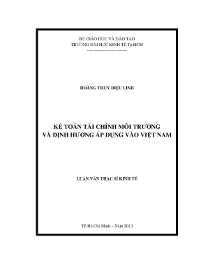 Kế Toán Tài Chính Môi Trường: Định Hướng Áp Dụng Tại