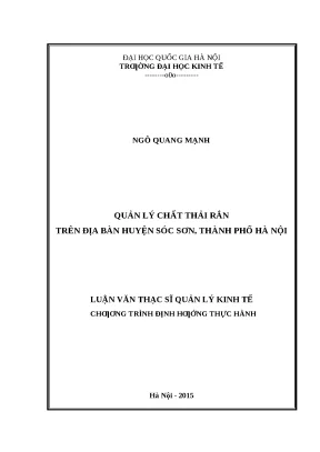 Quản lý chất thải rắn tại huyện Sóc Sơn, Hà Nội: Nghiên