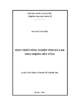 Phát Triển Nông Nghiệp Bền Vững Tại Tỉnh Hà Nam