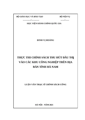 Chính Sách Thu Hút Đầu Tư Vào Khu Công Nghiệp Tỉnh Hà Nam