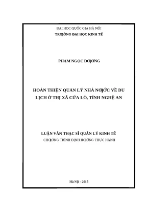Hoàn thiện quản lý nhà nước về du lịch tại Cửa Lò, Nghệ An