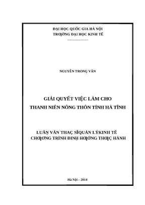 Giải Quyết Việc Làm Cho Thanh Niên Nông Thôn Tỉnh Hà Tĩnh