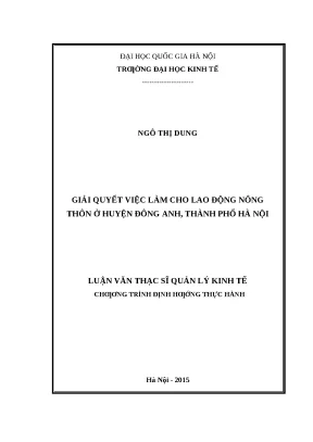 Giải pháp việc làm cho lao động nông thôn huyện Đông